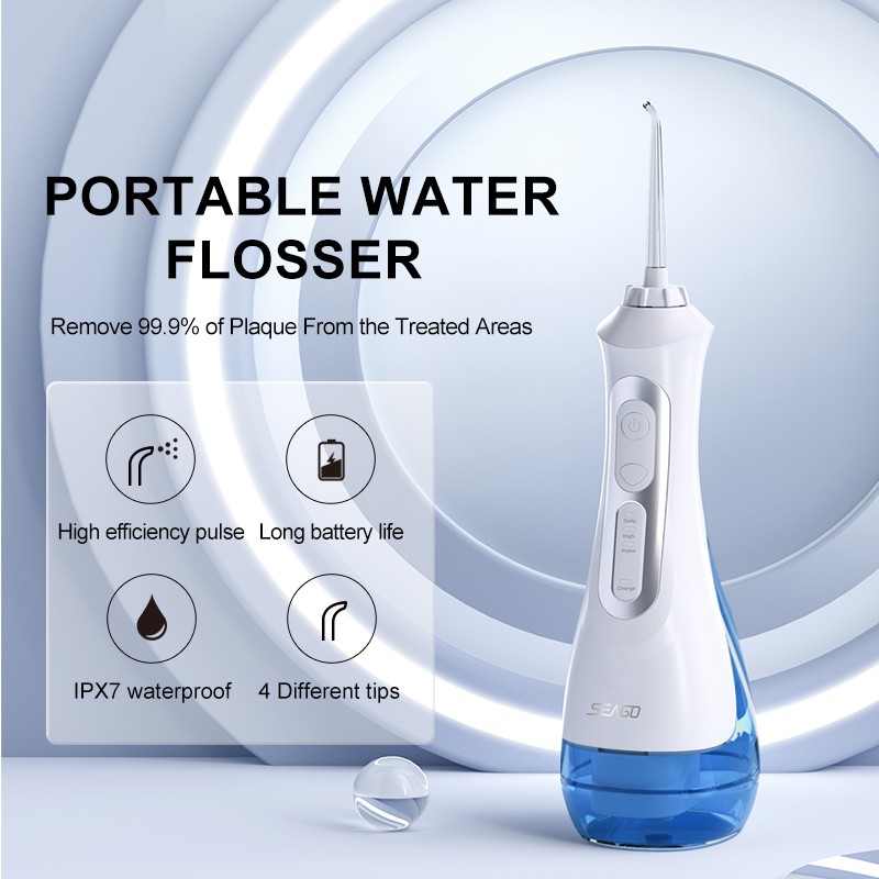 SEAGO Rechargeable Water Flosser Water Thread Oral Dental Irrigator Portable 3 Modes 200ml Water Jet Tank Waterproof IPX7 Home