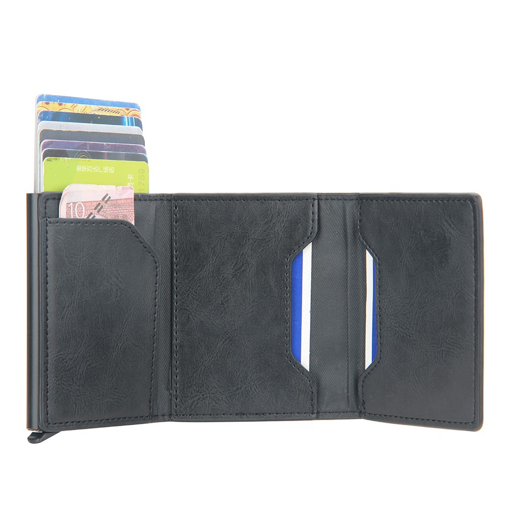 New RFID Blocking Protection Leather Card Case Men Aluminum Metal Business Slim ID Credit Card Holder Multifunction Small Wallet