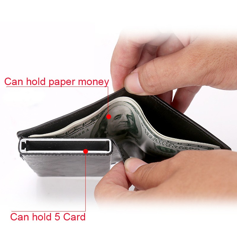 Men's Wallet Pop Up Rfid Cards Wallet Leather Slim Thin Wallet Male Short Money Wallet Smart Small Black Magic Wallet