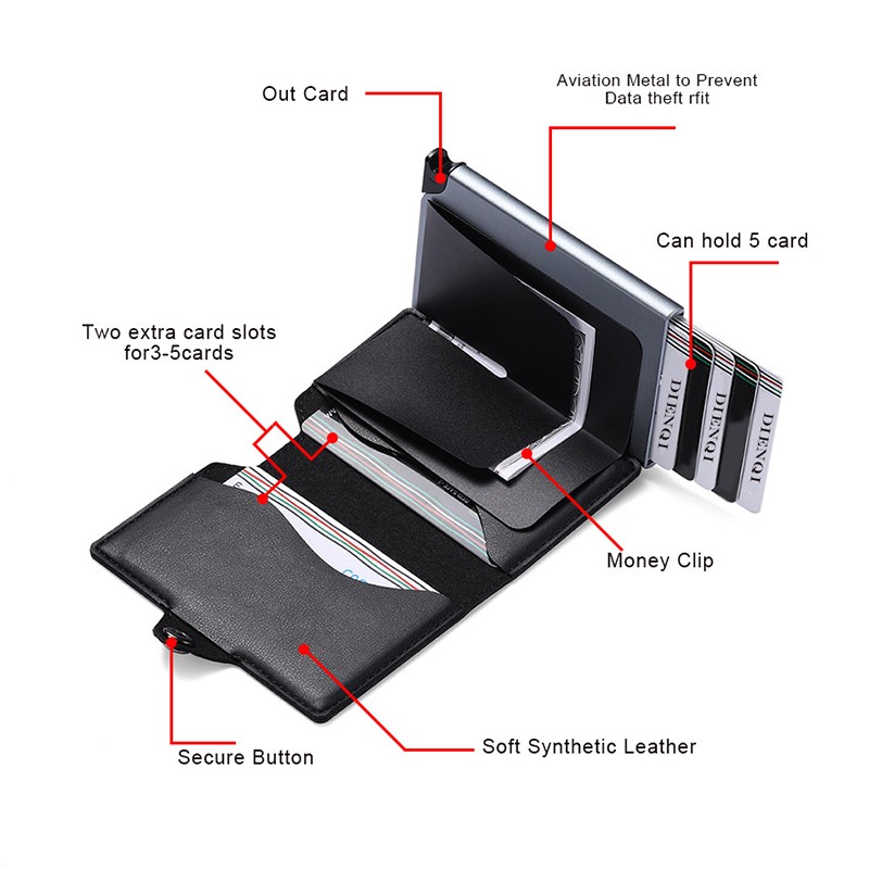 مكافحة تتفاعل حامل بطاقة الائتمان الرجال البنك معرف حامل بطاقة حقيبة الذكور ضئيلة جلد معدني Magsafe الحد الأدنى Pocsafe محفظة الألومنيوم الصغيرة