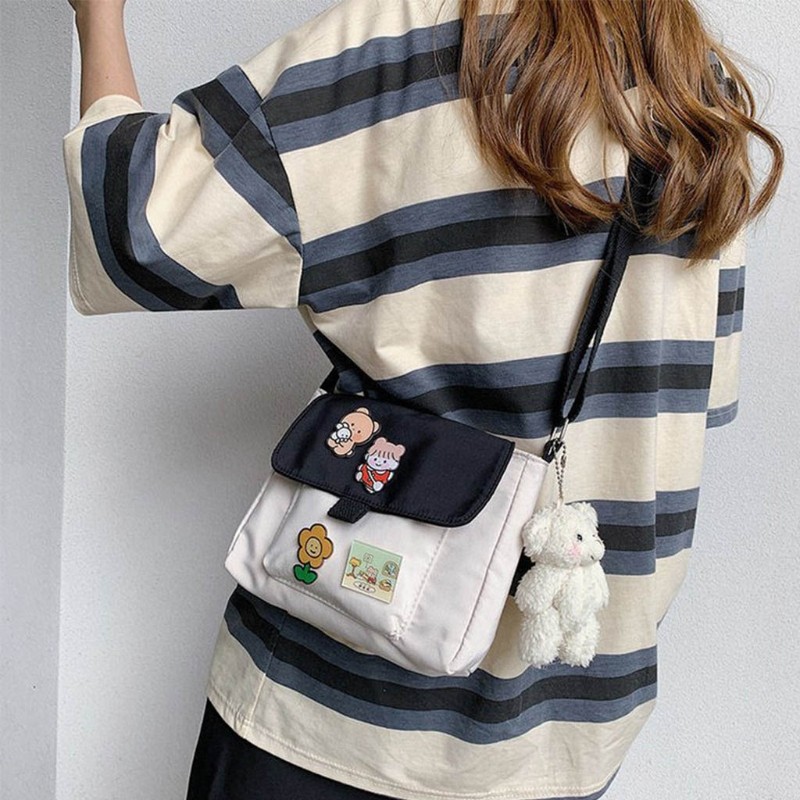 Shopping Bags Women Sweet Kawaii Printed Canvas Leisure Daily Crossbody Shopping Bag Purse New