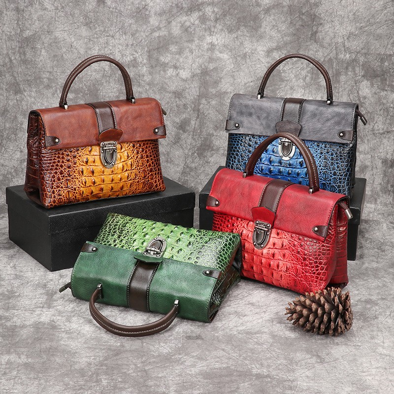 OYIXINGER Vintage Bag Retro Crocodile Luxury Shoulder Bag 2022 New Genuine Leather Handbag Women Hand-painted Crossbody Bags