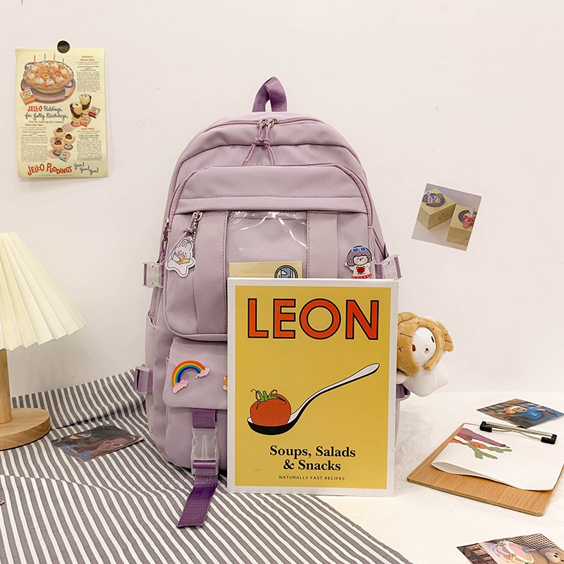 Purple Nylon Backpack For Women Large Capacity Backapck 2021 New Student Travel Bag Girl Multifunctional School Bag 7 Grade