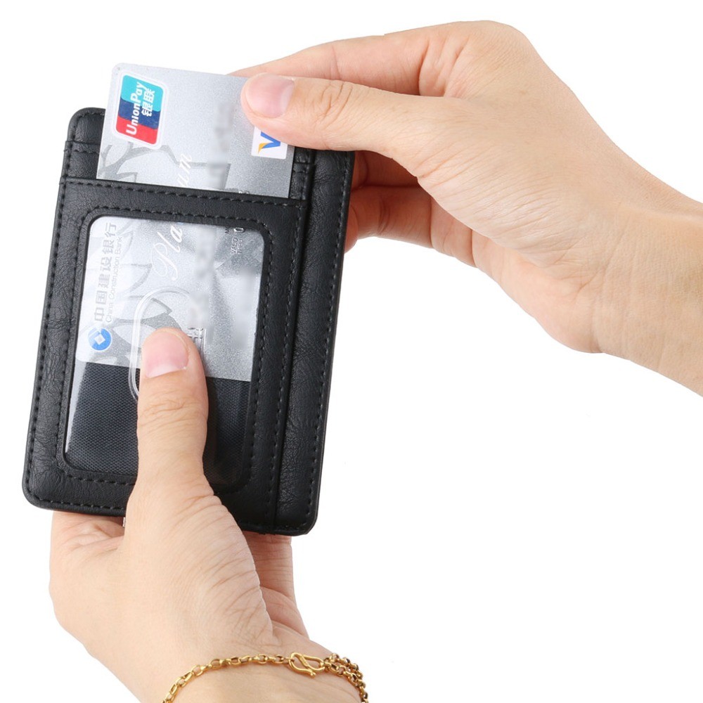 Slim rfid blocking leather wallet credit id card holder money purse for men women fashion bag