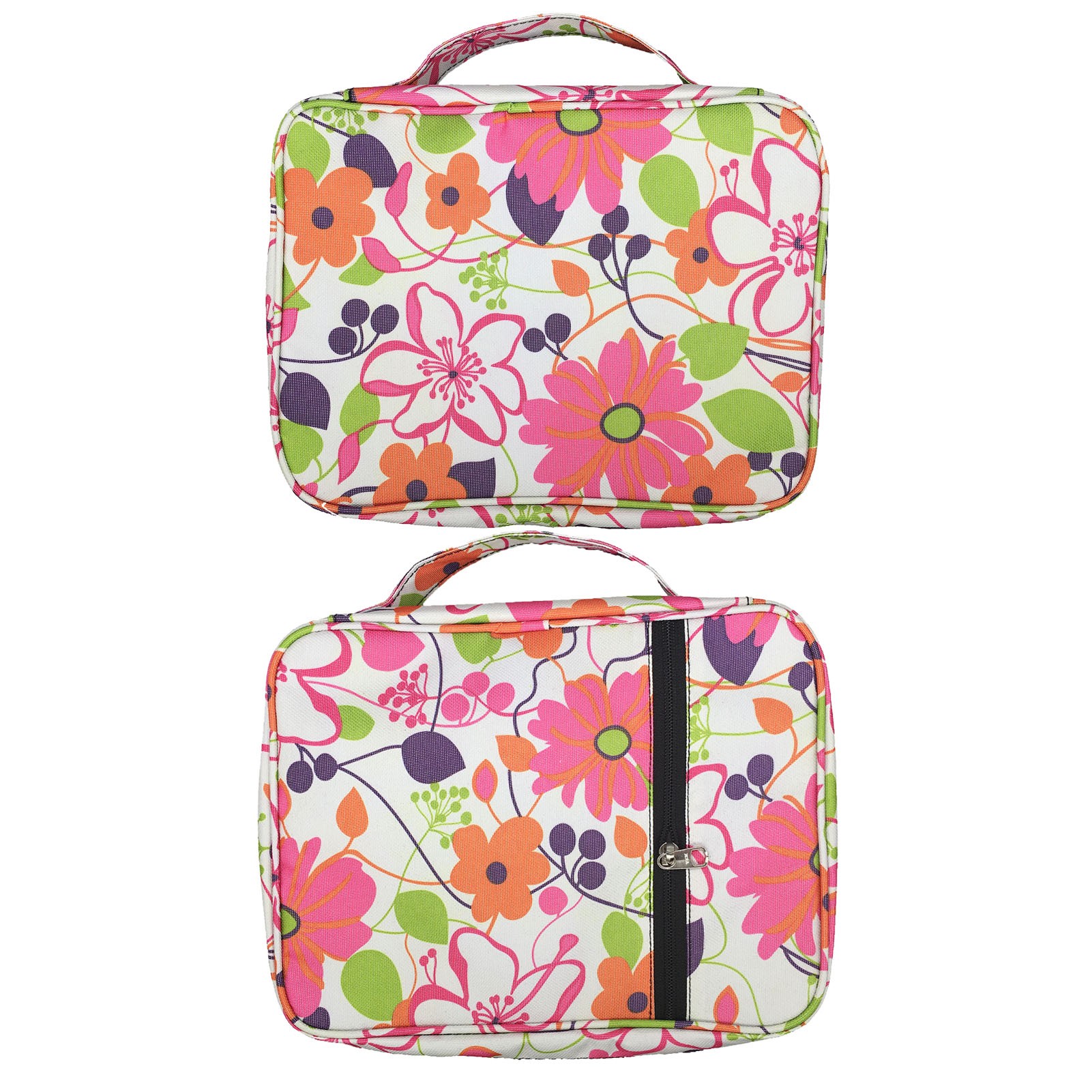 Portable Canvas Bible Cover Floral Pattern Handbag with Handle & Zippered Pocket Tote Book Holder Waterproof Cover