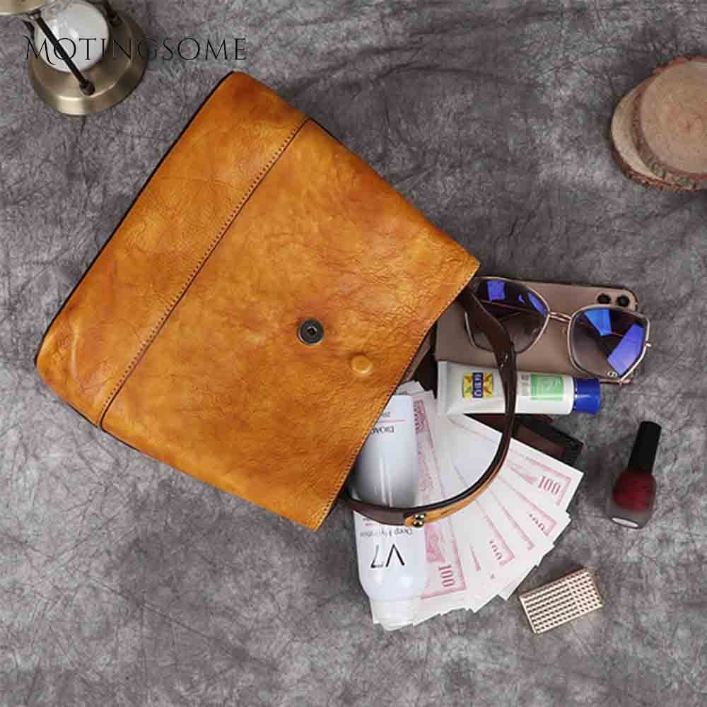 Retro Genuine Leather Bucket Bag Women Shoulder Bag Handwork Vintage Ladies Natural Leather Handbag Large Shopper Bags 2020 New