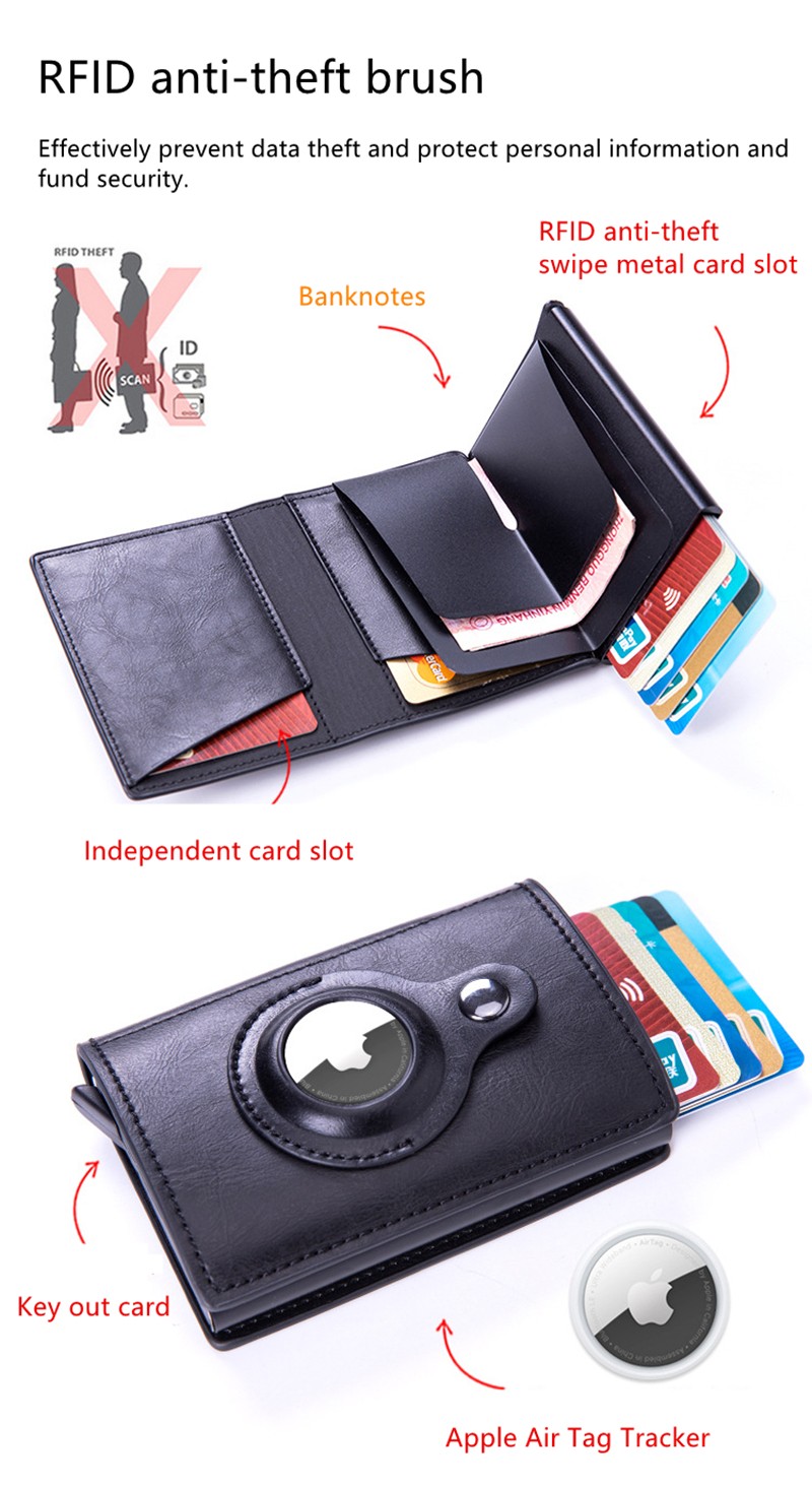 2022 AirTag Card Holder for Men Wallets Money Bags Anti-thin PU Leather Wallet for Apple Air Tag Male Smart Purses Cover