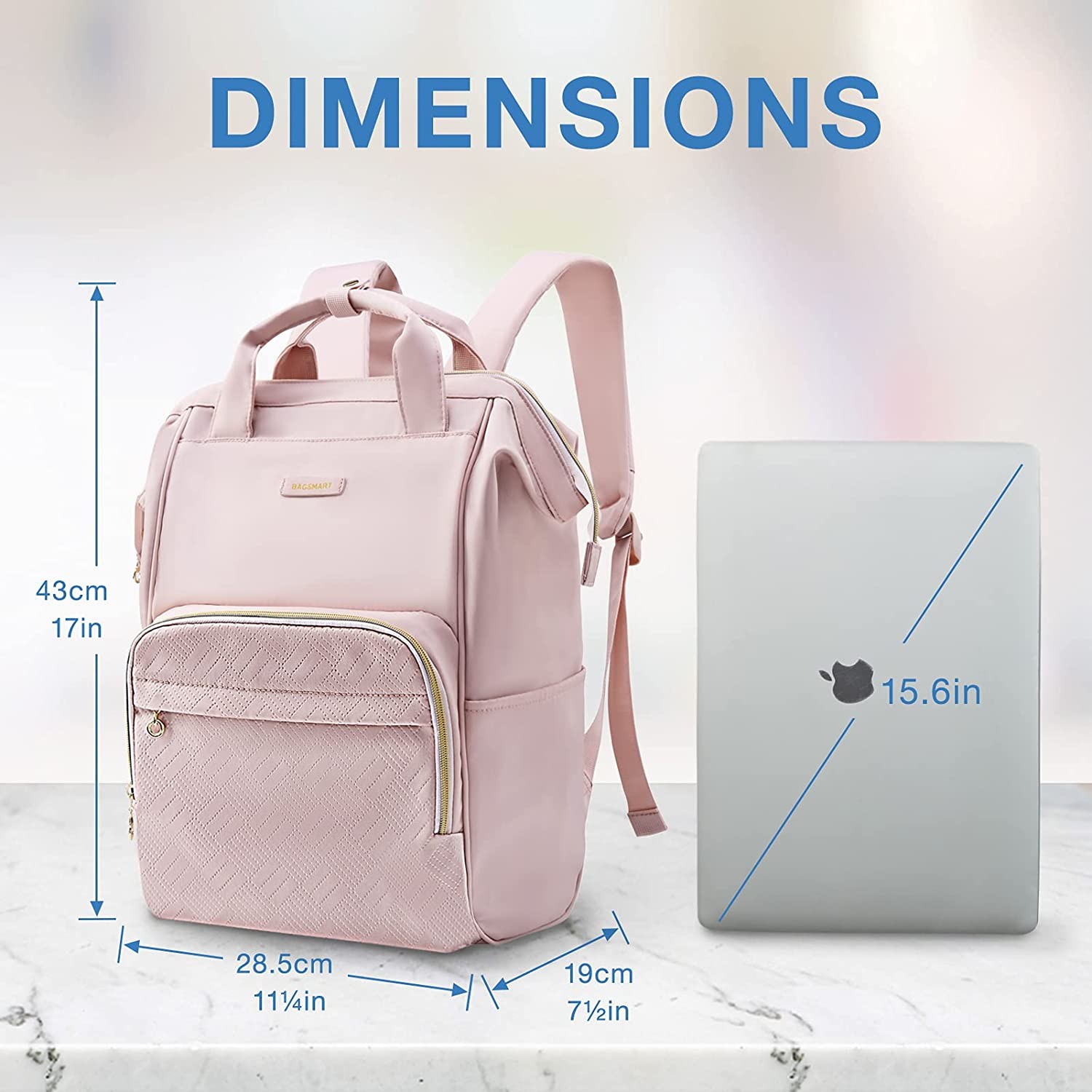 BAGSMART Women's Laptop Backpack Travel Backpack Doctor Bag Suitable for School Work Business Travel Female Pink Backpack