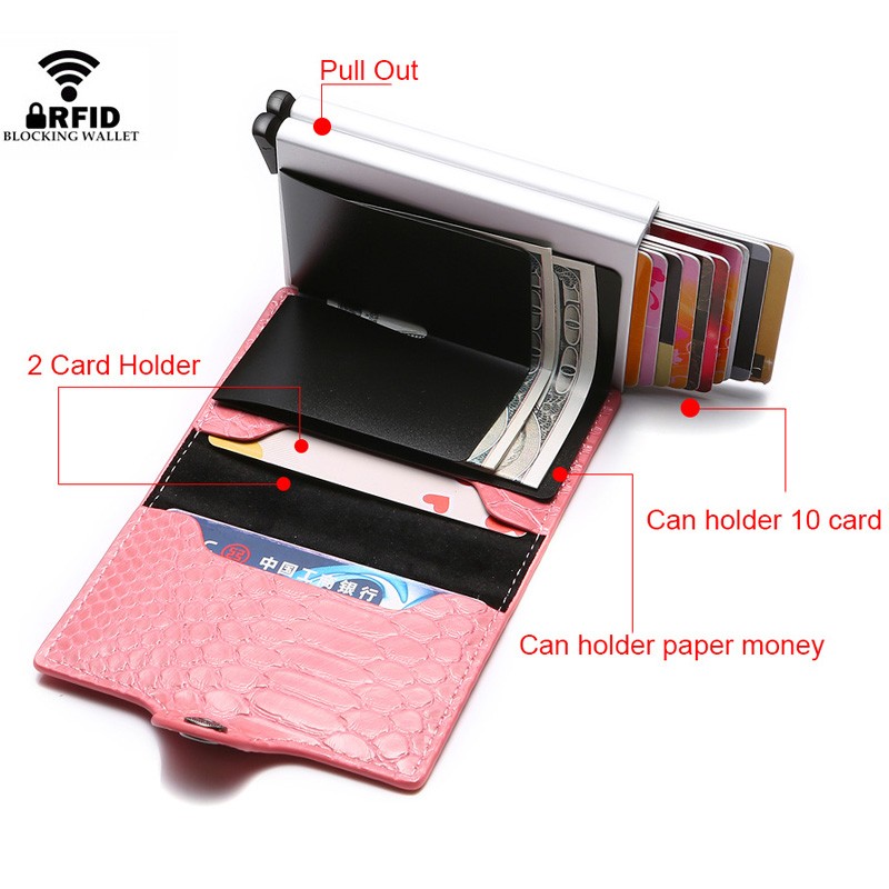 Women Counter Rfid id Credit Card Holder Case Wallet Crocodile Business Bank Card Holder Bag Pink Creditcard Visit Card Holder Trolley