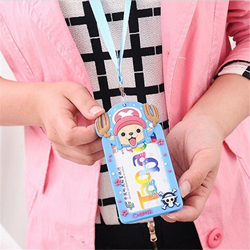 Cute Cartoon Bank Credit Card Holders Women Girl Silica Gel Neck Strap Wallet Card Bus ID ID Badge Lanyard