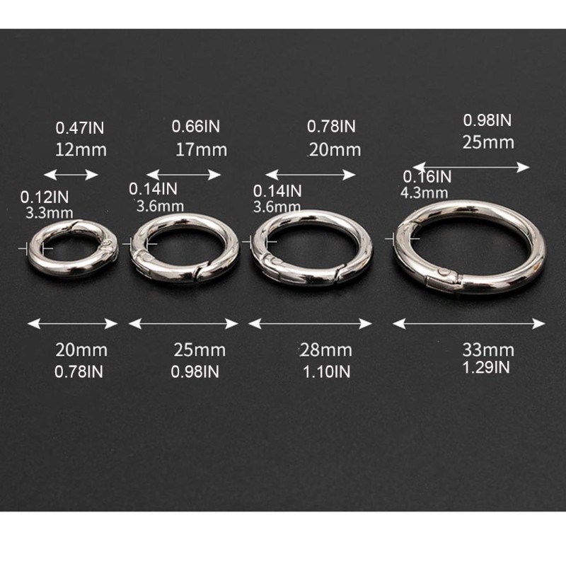 10pcs Metal Wallet Frame Buckles 20/25/28/33mm Spring O Ring Round Metal Hook for Ropes Spring Keyring Clasp DIY Jewelry Bag Accessories