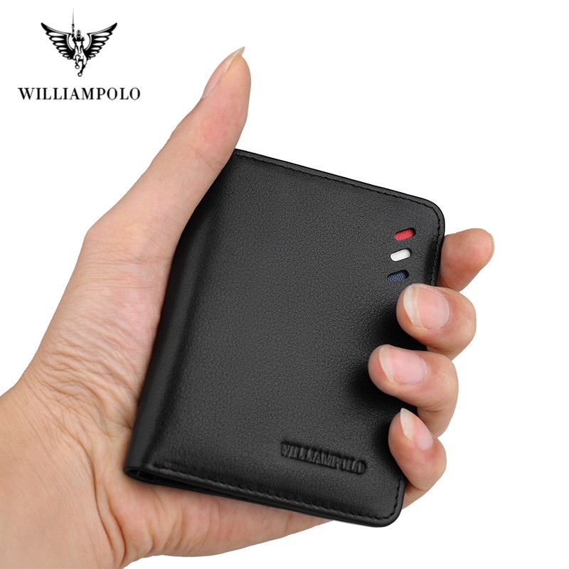 Williaampolo 100% Genuine Leather Men Wallet RFID Card Holder Wallets for Man Slim Small Wallet Small Money Bag Male Purses