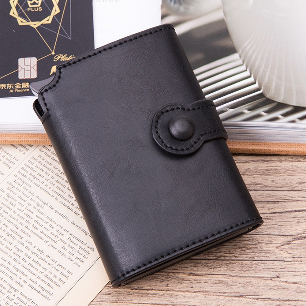 Pop Up Rfid Black Wallet ID Card Case Men Rfid Button Credit Card Holder High Quality Metal Aluminum Auto Coin Purse