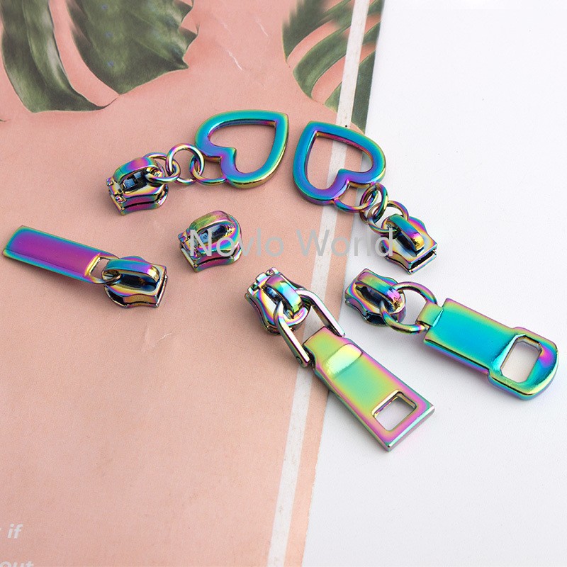 10-50-100pcs 11 types 5# iridescent rainbow metal nylon head teeth zipper puller slider for clothes purse bag accessories