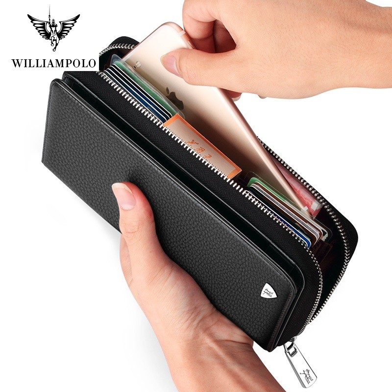 Williapolo Men's Clutch Bag Business Wallet Card Holder Coin Purse 100% Cowhide Leather Wallet for Men Passport Cover