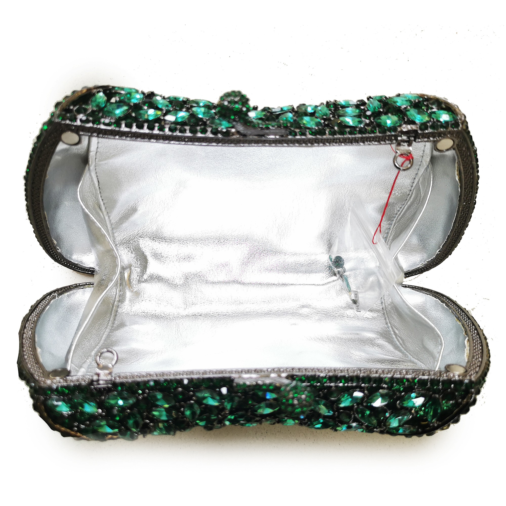 New Arrival Crystal Green Rhinestone Luxurious Evening Clutches Small Handbag For Women Prom Party Bag