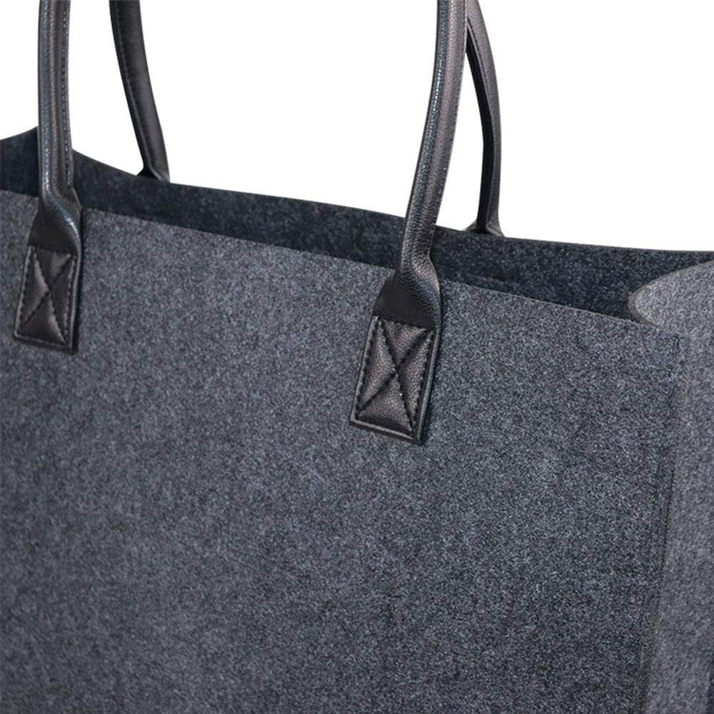 100pcs/lot Ladies Simple Fashionable Felt Shopping Tote Bag With Solid Leather Handles Leisure Wool Bags With Custom Label