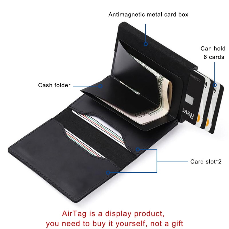 Genuine Leather Airtag Card Holder Men Wallet Money Bag RFID Blocking Air Tag Bank Credit Card Holder Small Size Wallet 2022