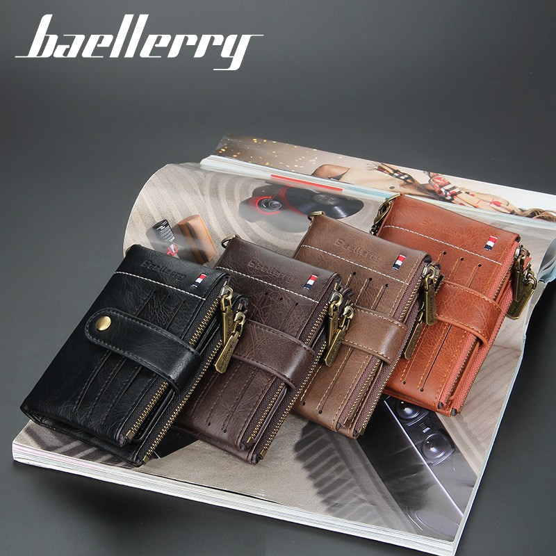 Retro Genuine Leather Men Wallet Fashion Zipper Soft PU Passport Passport Cover Coin Purse Credit Card Holder Short Slim Wallet for Men