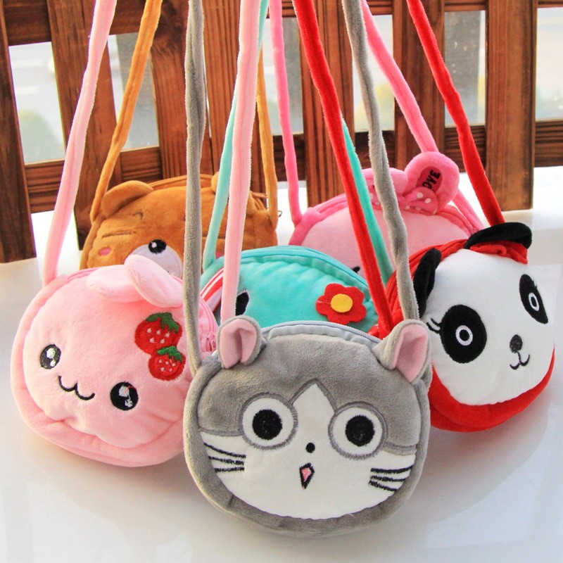 Lovely Children Coin Purse Cartoon Plush Messenger Bags Cute Animal Panda Cat Rabbit Fluffy Kid Kindergarten Cross Body Bag