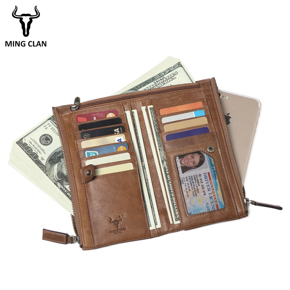 Women Wallet Genuine Leather Female Coin Purse RFID Double Zipper Ladies Long Clutch Bag Credit Card Holder Phone Wallets Woman