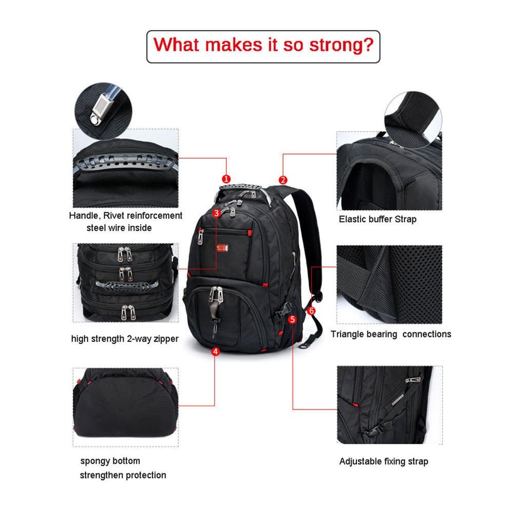 Crossten 17 Inch Durable Laptop Backpack 45L Travel Bag College Book Bag USB Charging Port Water Resistant Swiss-Multifunction