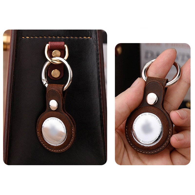 Airtag Tracker Keychain Genuine Leather Airtag Case Student Key Pet Anti-lost Locator Protective Sleeve Retro Cowhide Small Gift