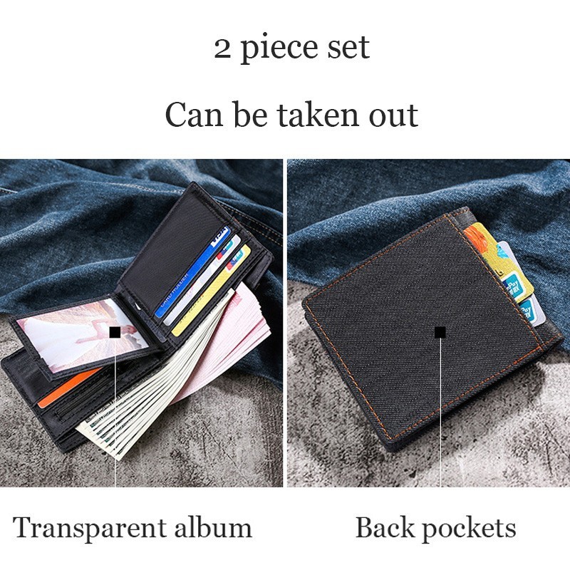 New men's wallet 2pcs quality short male purses denim men's business wallet card holder man purse coin bag zipper gift for men