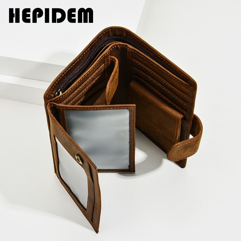 HEPIDEM RFID High Quality Crazy Horse Genuine Leather Slim Wallet 2020 New Front Pocket Money Dollar Bill Wallet for Men 8129