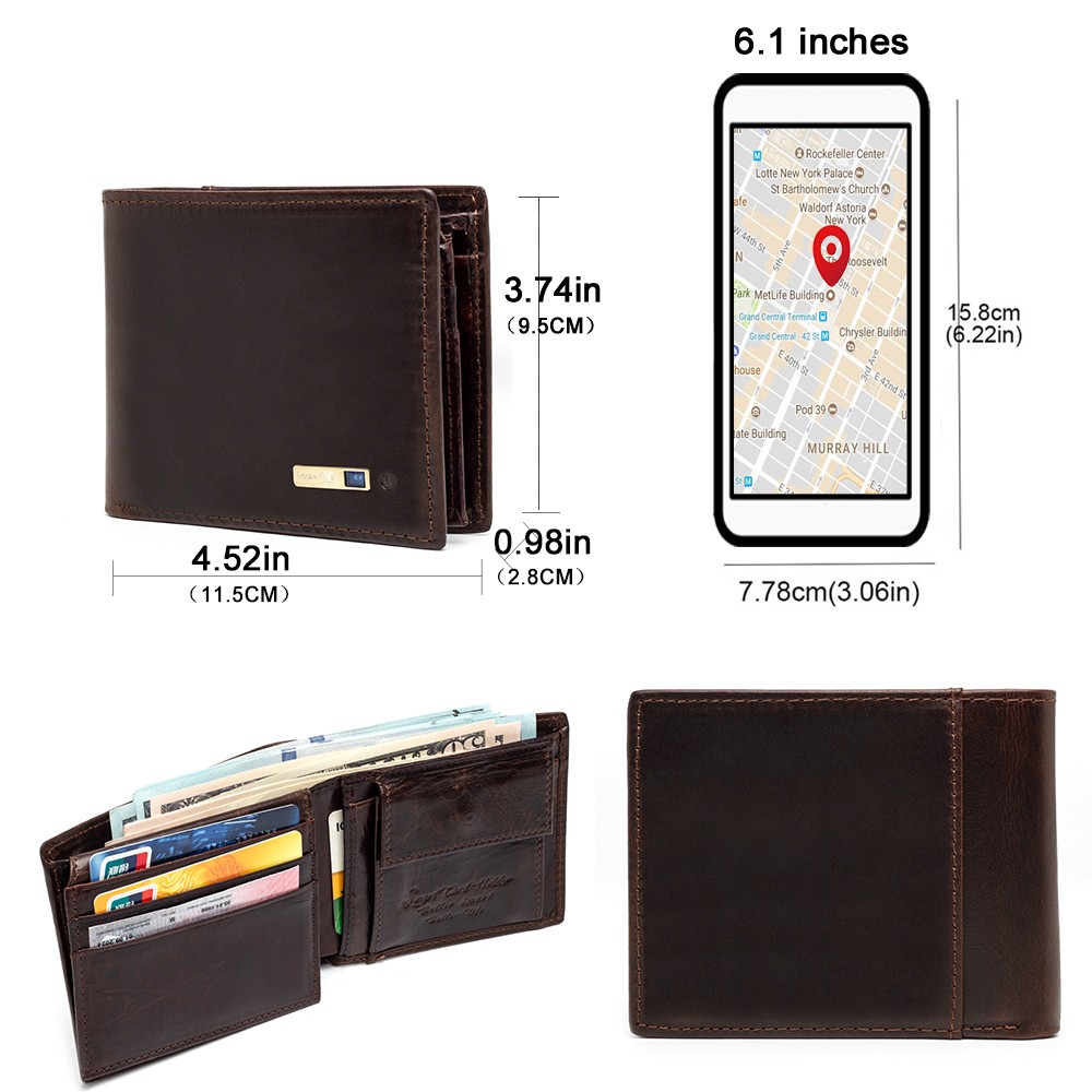 Smart Anti-lost Wallet Compatible Leather Short Credit Card Holders Male Coin Purse Genuine Leather Men Wallets Free Engraving