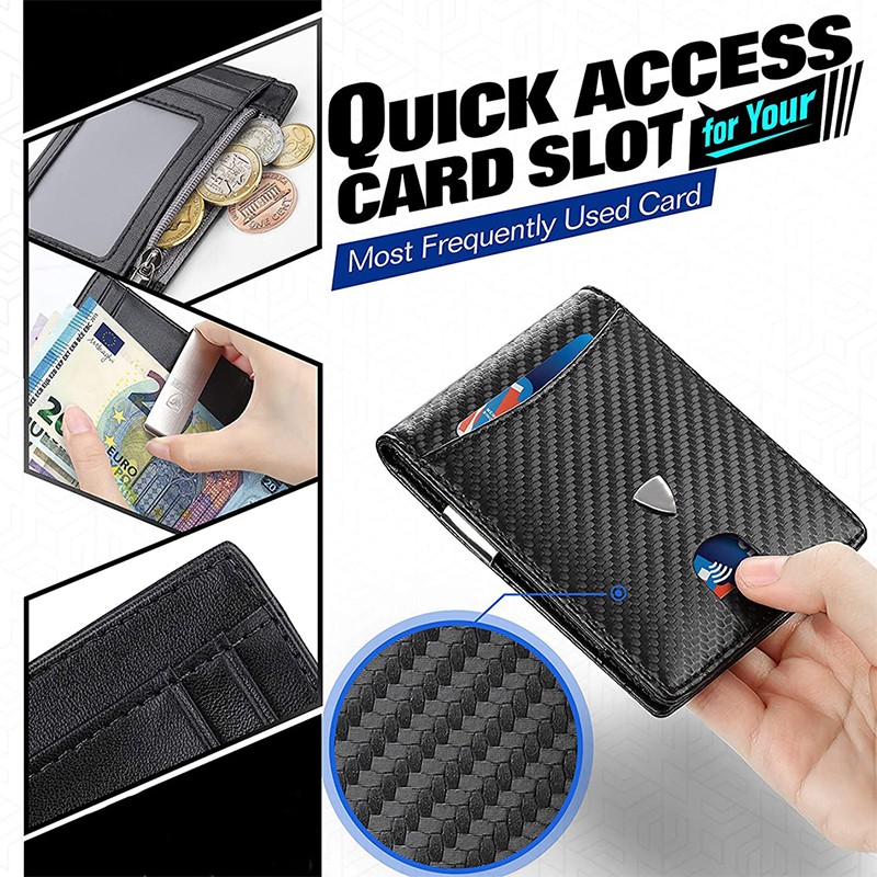 DIENQI Carbon Fiber Men Wallets Card Holder Rfid Money Bag Short Bi-fold Leather Small Size Wallet Male Wallet Smart Walet Black