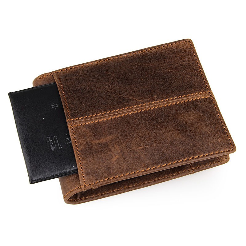 GENODERN Patchwork Pattern Cowhide Male Wallet Small Wallet for Men Genuine Leather Wallets Brown Male Purses Men Wallets