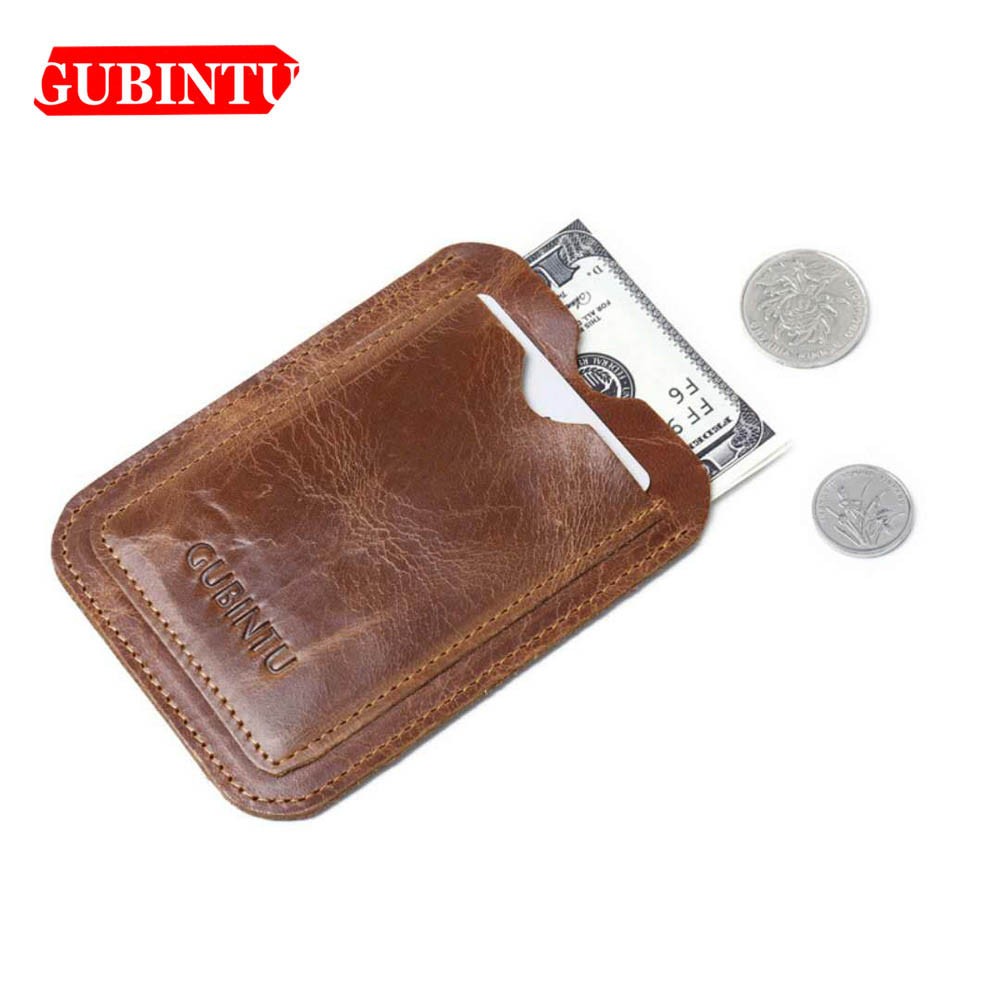 GUBINTU Genuine Leather Card Wallet Simple Design ID Card Holder Traffic Card Pocket Classic High Quality Brand Male Wallet