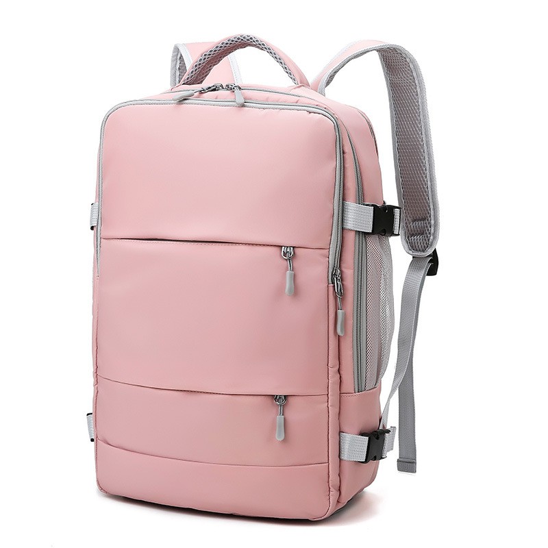 Pink Women Travel Bag Water Repellent Anti-theft Stylish Casual Daypack With Luggage Strap And USB Charging Port Backpack
