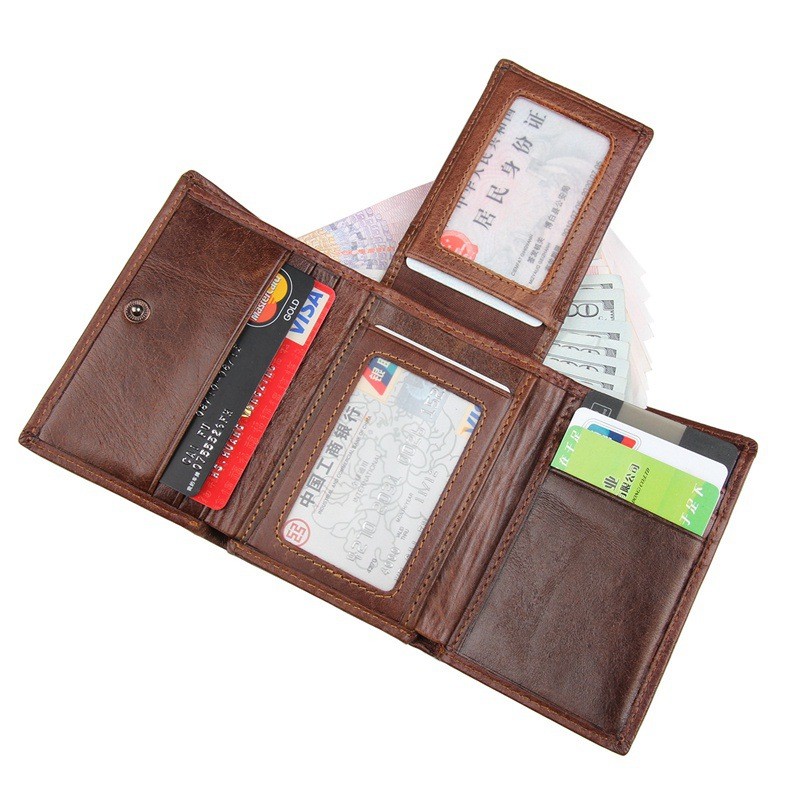 GENODERN Short Tri-fold Men's Wallet with Multi Card Holder Fashion Men's Wallet RFID Blocking Wallet Anti-scanning Leather Wallet