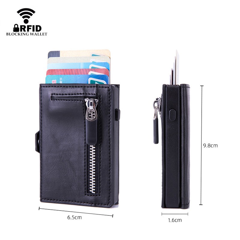 DIENQI - Men's Rfid Carbon Fiber Leather Card Holder Metal Card Holder Simple Steel Pocket Wallet