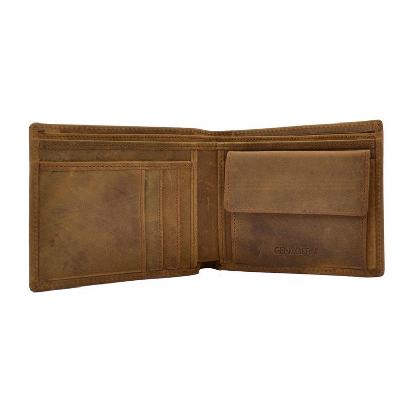 GENODERN Italian Style Crazy Horse Leather Wallet for Men Genuine Leather Wallets Coin Pocket Brown Male Purses Men Wallets