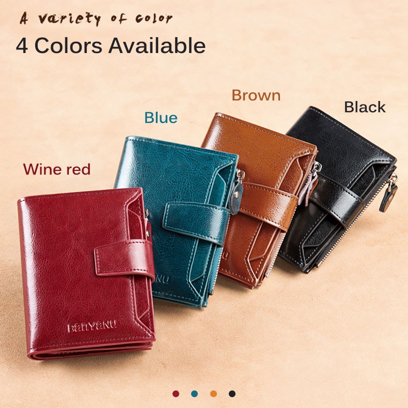 Fashion Women's Genuine Leather Wallet RFID Blocking Short Multifunctional Large Capacity Zipper Coin Purse Money Clip