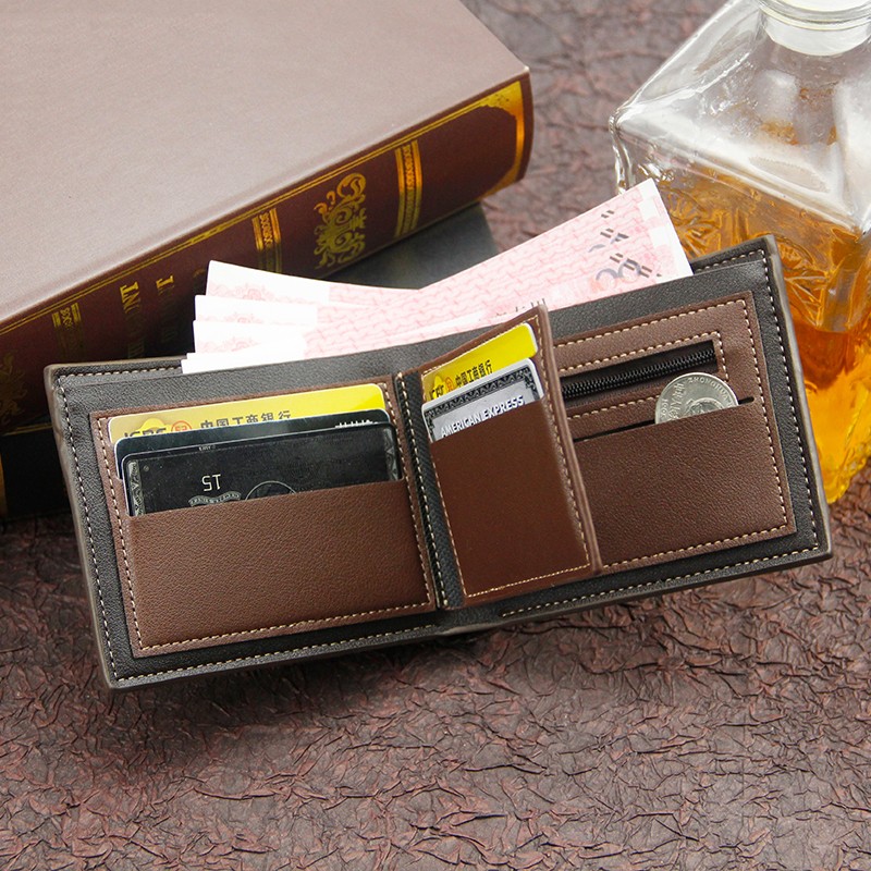 Men Wallet Money Bag Solid Color Leather Business Small Wallet Vintage Famous Male Wall Coin Purse