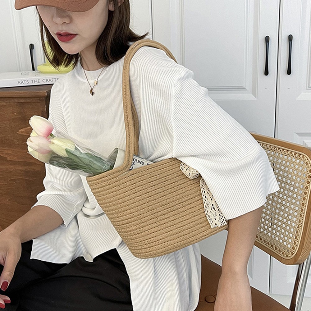 Elegant Holiday Casual Beach Tote Bag Ladies Handle Straw Woven Shoulder Bag Summer Basket Clutch Tote Purses