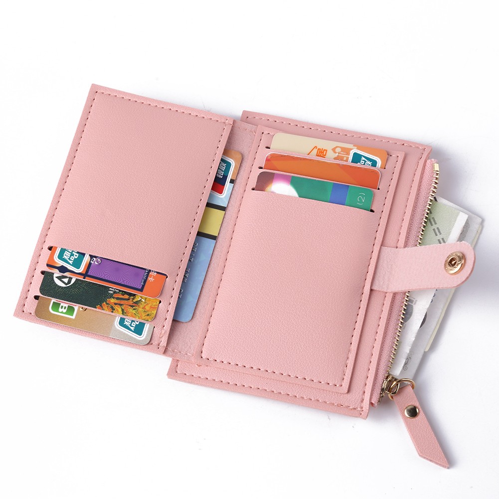 Fashion Women Solid Color Credit Card ID Card Multiple Slot Card Holder Ladies Casual PU Leather Small Coin Purse Pocket Wallet