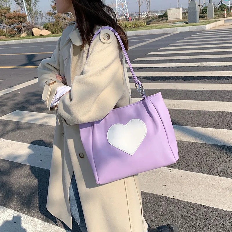 Xiuya Harajuku Kawaii Japanese Women Shoulder Bag Cute Heart Lolita Tote Bag Ladies Bags 2022 Big Shopper With Zipper