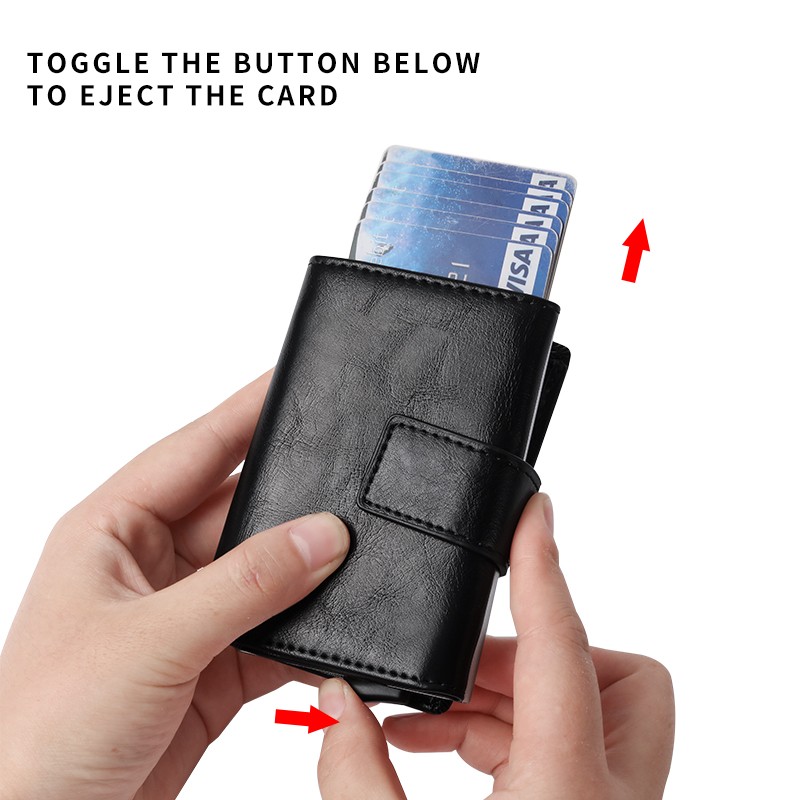 DIENQI RFID Credit Card Holder Wallets Slim Thin Metal Leather Business Bank Card Holder Case Money Bags Male Magic Smart Wallet