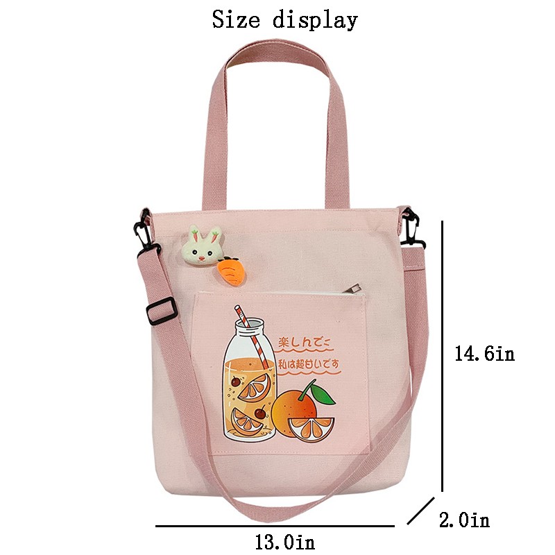 2021 women canvas shopper bag with print shopper tote bag girls summer bags female cartoon orange shoulder bag school bag