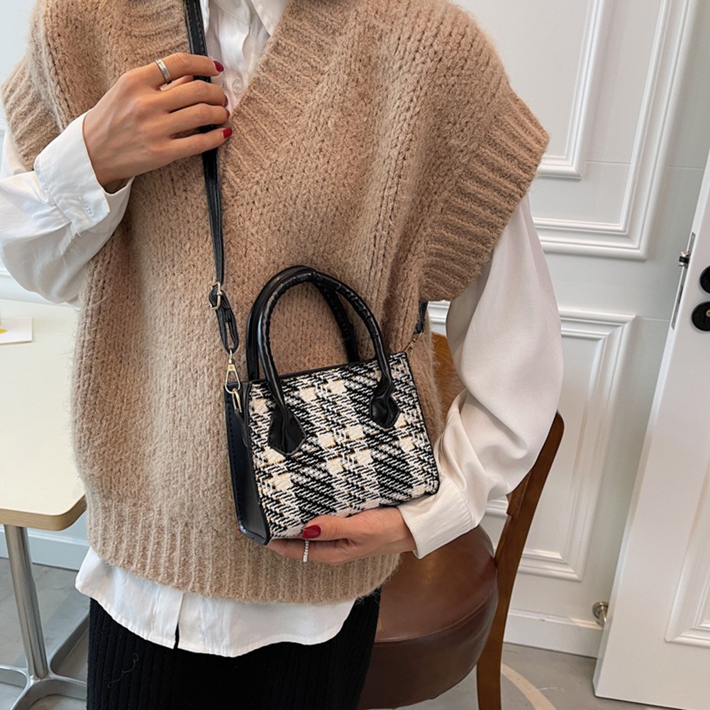 Vintage Women Plaid Shoulder Bag Hit Color PU Leather Chain Shoulder Messenger Bags Ladies Shopping Bags