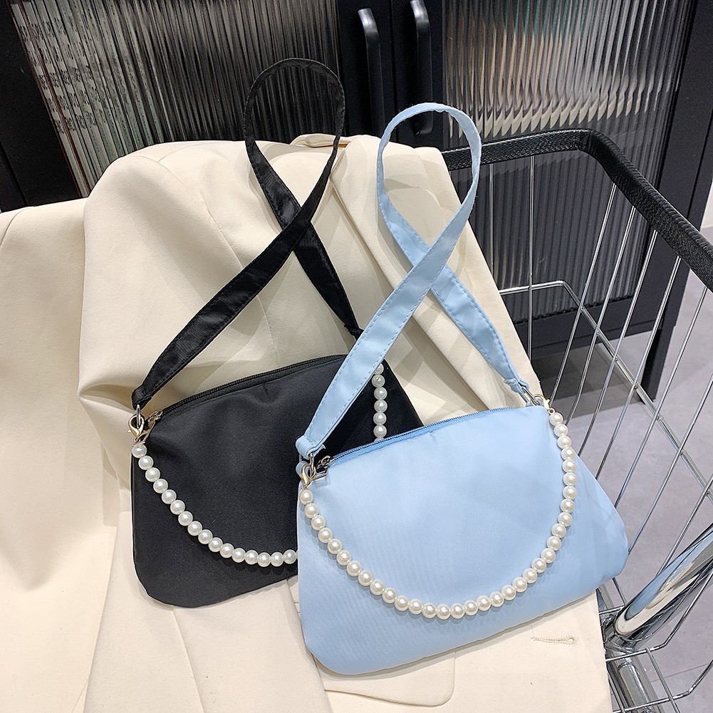 Fashion Women Nylon Underarm Shoulder Bags Pearl Color Small Bags Casual Lady Clutch Luxury Brand Designer Handbags