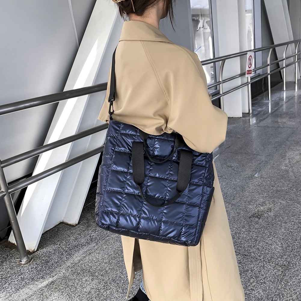 Women Top Handle Bag Women Solid Color Quilted Lattice Crossbody Bag Fashion Ladies Nylon Handbag For Travel Outdoor Leisure