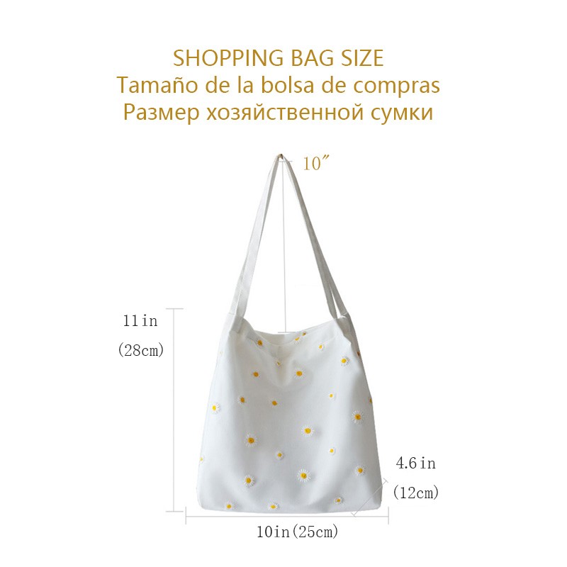 2022 Women Shopping Bag Shopper Without Pattern Baguette Bag Shopper Shoulder Bag Women Bag with Daisies Women Bags for Shopping Bag Girls Handbag Women Bag Storage Tote Women Canvas Shoulder Bag