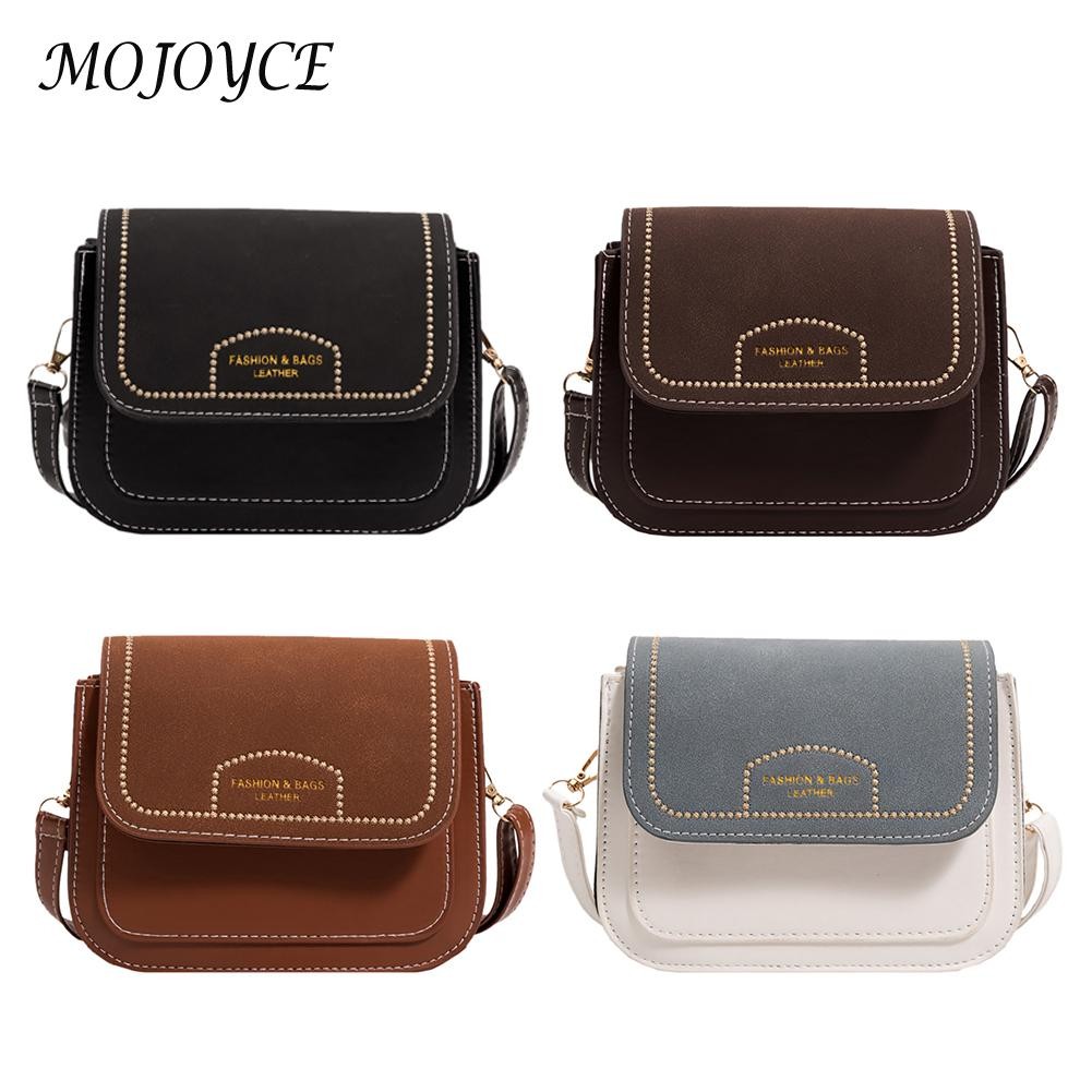 Fashion Bag Retro Straddle Bag Pure Color PU Leather Handbag Thread Purse Female Flap Casual Messenger Bags