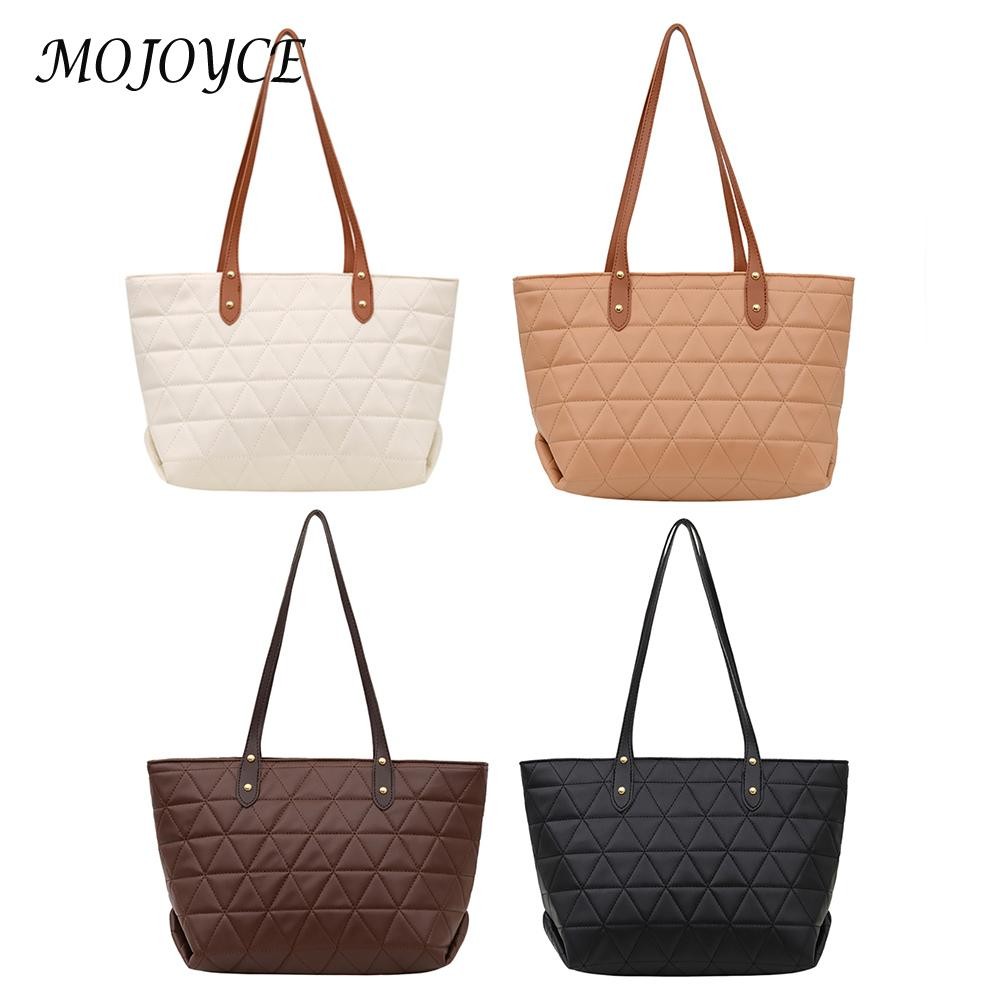 Women PU Chain Shoulder Bag Thread Embroidery Handbag Retro Designer Large Lattice Casual Ladies Shopping Bags Underarm Bag